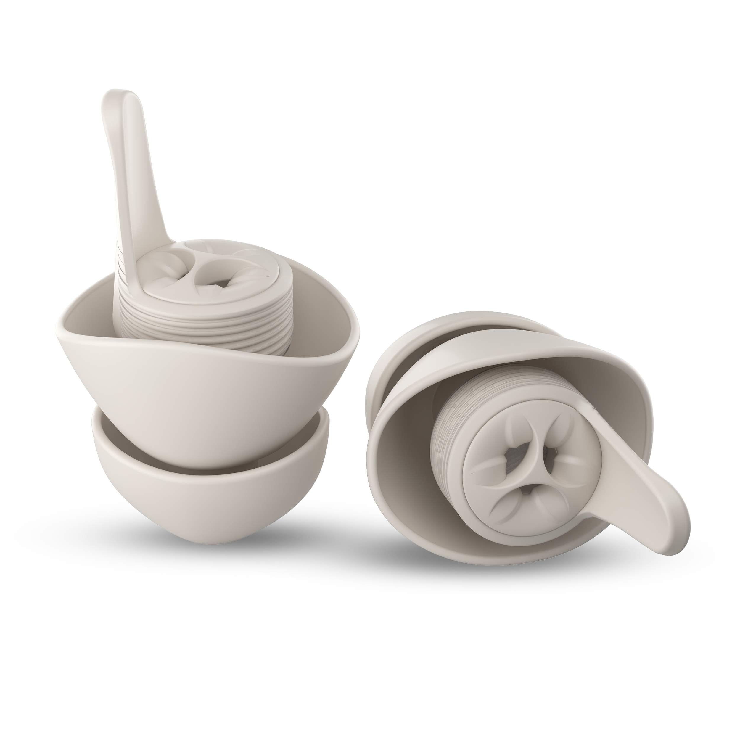 A pair of everyday earplugs in cream