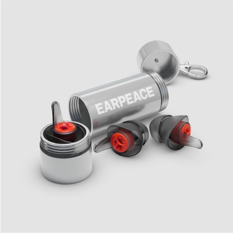 Moto PRO earplugs and open carrying case