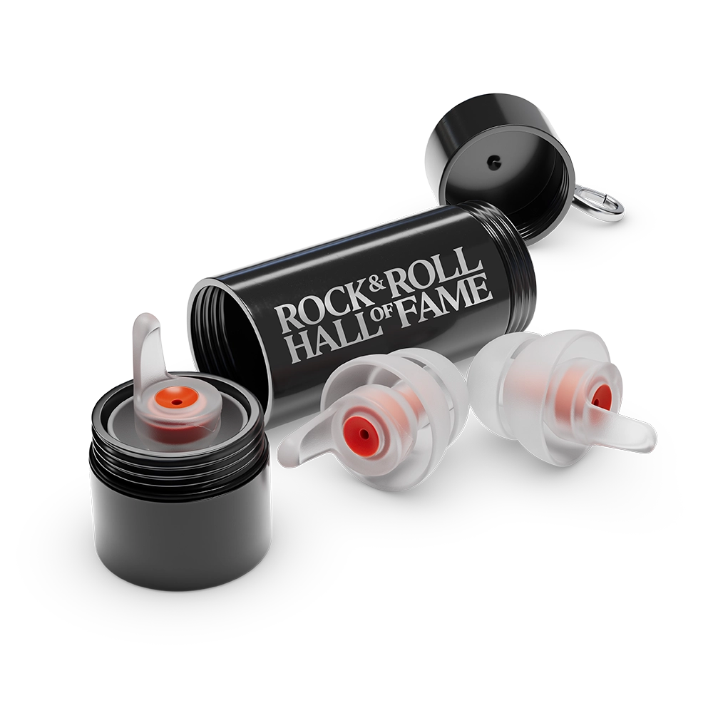 Rock & Roll Music Hall of Fame earplugs and open carrying case
